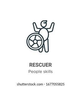 Rescuer outline vector icon. Thin line black rescuer icon, flat vector simple element illustration from editable people skills concept isolated stroke on white background