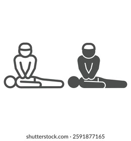 Rescuer performs heart massage line and solid icon, human rescue concept. Vector graphics. Savior man help person sign on white background, outline style icon for mobile or web design