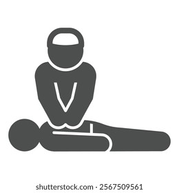 Rescuer performs heart massage solid icon, human rescue concept. Vector graphics. Savior man help person sign on white background, glyph style icon for mobile or web design