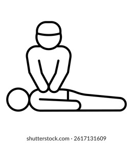 Rescuer performs heart massage thin line icon, human rescue concept. Vector graphics. Savior man help person sign on white background, linear style for mobile or design