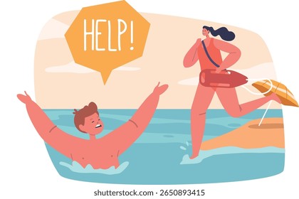 Rescuer throwing lifebuoy drowning child