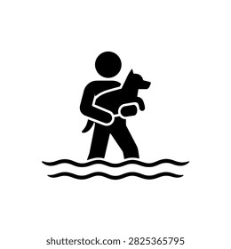 Rescuer Wading Through Flood Water Carrying Dog Icon