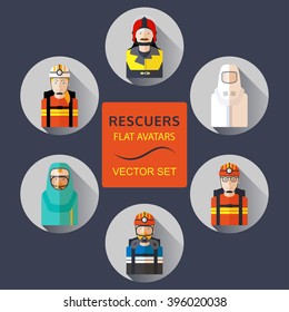 Rescuers flat avatars vector set.