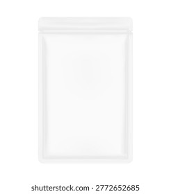 Resealable sachet bag mockup with zip lock and tear notch. Realistic vector illustration isolated on white background. Flat lay view. Packaging for cosmetic, food, pet. Ready for your design. EPS10.