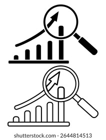 ResearCers Analyzed icon, Icon Diagram with Magnifying Glass, Simple Flat Style, Vector Illustration, Symbol, Design Logo Template Pictogram, For Ui or Ux Isolated On White for Mobile App, Editable