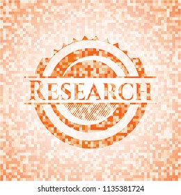 Research abstract emblem, orange mosaic background