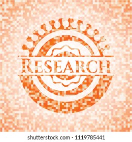 Research abstract orange mosaic emblem with background