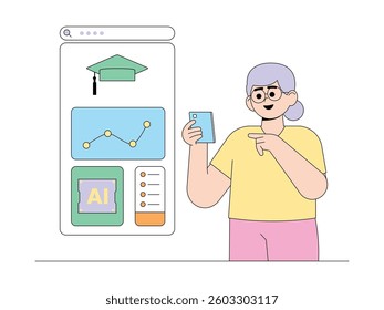 Research to advance higher quality and advanced education, semi outline style, vector illustration.