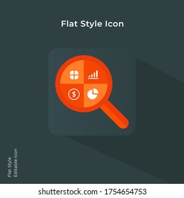 Research and analysis icon, seo, marketing, research, seo, strategy icon in flat style for using in mobile, website, ui design. Trendy blue gradient. 