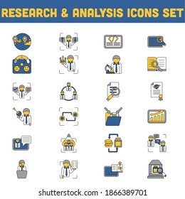 Research and Analysis Icon Set In Filled Color.
