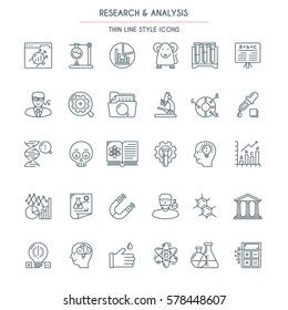 Research and Analysis Thin Line Icons Set. Perfectly to your website, logos, advertisement, promotion material, sticker etc.