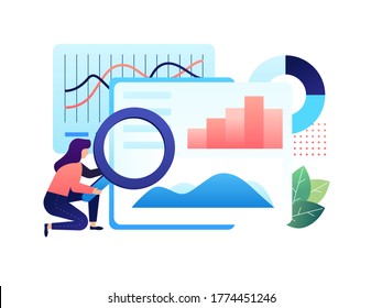 A Research and Analytics role is doing the job to make deep analysis for company report. He learn carefully for make best for she's job. Analyst people. Vector illustration with minimalism style