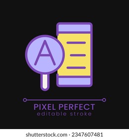 Research article pixel perfect RGB color icon for dark theme. Website with information. Online publication. Simple filled line drawing on night mode background. Editable stroke. Poppins font used