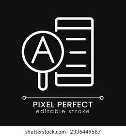 Research article pixel perfect white linear icon for dark theme. Website with useful information. Thin line illustration. Isolated symbol for night mode. Editable stroke. Poppins font used
