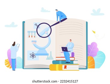 Research associate medical course education, tiny character obtain knowledge therapeutic learning flat vector illustration, isolated on white.