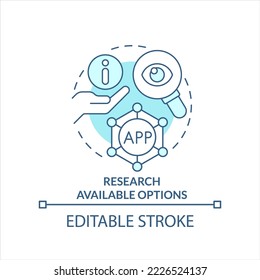 Research available options turquoise concept icon. Compare available business tools abstract idea thin line illustration. Isolated outline drawing. Editable stroke. Arial, Myriad Pro-Bold fonts used