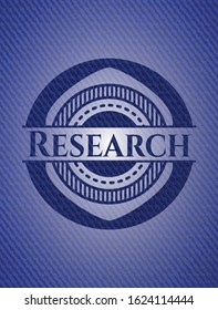 Research badge with denim background. Vector Illustration. Detailed.