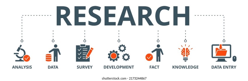 Research banner web icon vector illustration concept with icon of analysis, data, survey, development, fact, knowledge and data entry