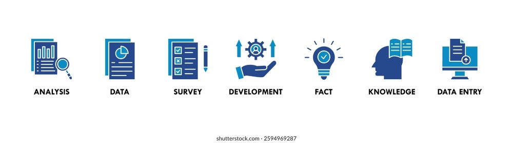 Research banner web icon vector illustration concept with icon of analysis, data, survey, development, fact, knowledge and data entry