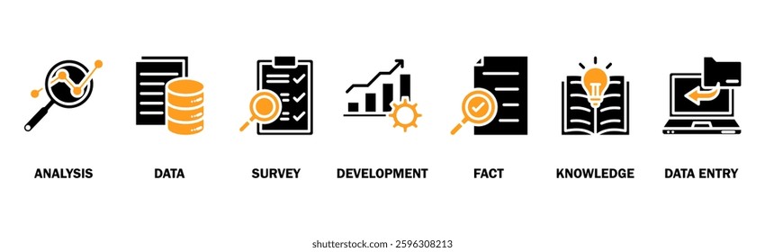 Research banner web icon vector illustration concept with icon of analysis, data, survey, development, fact, knowledge and data entry