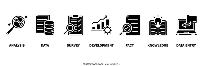 Research banner web icon vector illustration concept with icon of analysis, data, survey, development, fact, knowledge and data entry