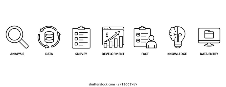 Research banner web icon vector illustration concept with icon of analysis, data, survey, development, fact, knowledge and data entry