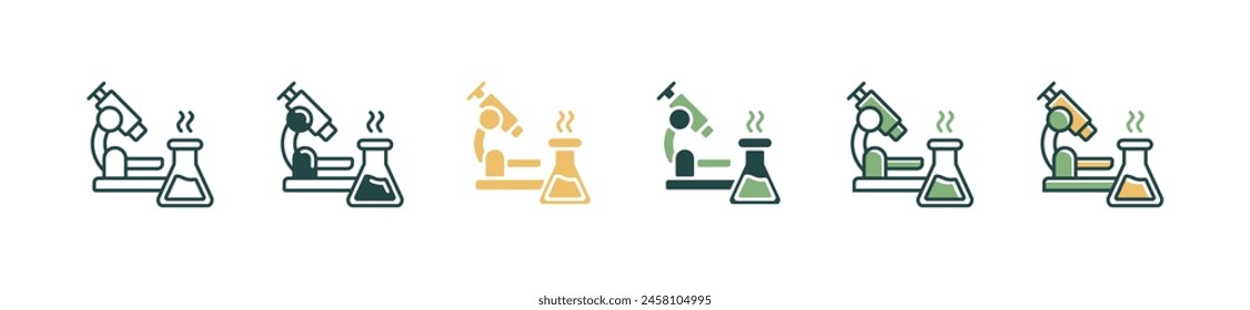 research biology microscope icon set microbiology laboratory equipment micro organism tool vector with chemical glassware symbol illustration