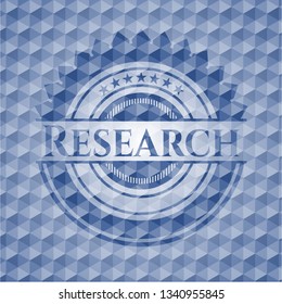 Research blue emblem with geometric background.