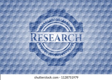 Research blue emblem with geometric pattern background.