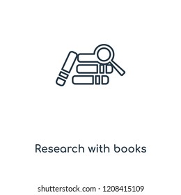 Research with books concept line icon. Linear Research with books concept outline symbol design. This simple element illustration can be used for web and mobile UI/UX.