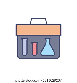 Research Briefcase related vector line icon. Suitcase, portfel, test tube. Isolated on white background. Vector illustration. Editable stroke