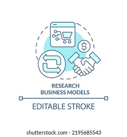 Research business models turquoise concept icon. Starting ecommerce business step abstract idea thin line illustration. Isolated outline drawing. Editable stroke. Arial, Myriad Pro-Bold fonts used