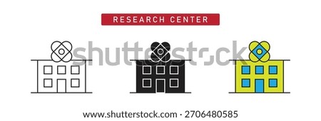 Research Center Building Icon: Science, Technology, Education, and Medical Headquarters Symbol.