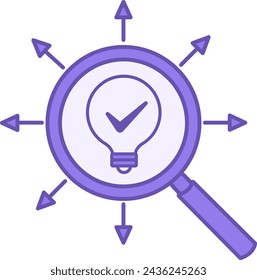 Research Color Icon. Vector Icon of Light Bulb in Magnifying Glass. Data Analytics Concept