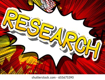 Research - Comic book style phrase on abstract background.