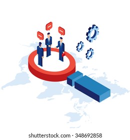 Research communication partnership Businessman and successful business concept isometric
