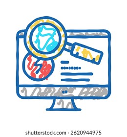 Investigación Incidente de computadora Doodle Icono Croquis Vector. Investigación Incidente de computadora Signo. Ilustración de símbolo aislado