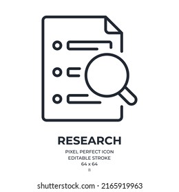 Research concept editable stroke outline icon isolated on white background flat vector illustration. Pixel perfect. 64 x 64.