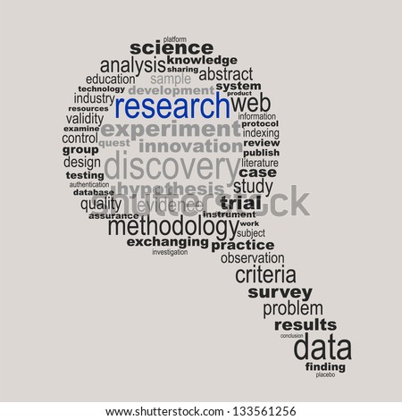 Research concept made with words drawing a magnifying glass