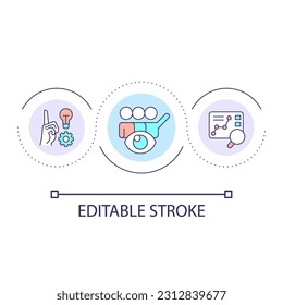 Research conclusion loop concept icon. Sum up result of usability testing. Summarize and analyze abstract idea thin line illustration. Isolated outline drawing. Editable stroke. Arial font used