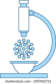 Research Coronavirus By Microscope Icon. Thin Line With Blue Fill Design. Vector Illustration.