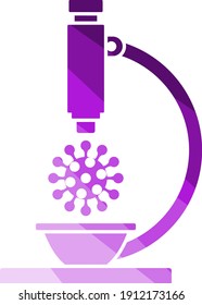 Research Coronavirus By Microscope Icon. Flat Color Ladder Design. Vector Illustration.