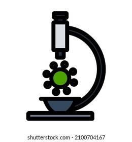 Research Coronavirus By Microscope Icon. Editable Bold Outline With Color Fill Design. Vector Illustration.