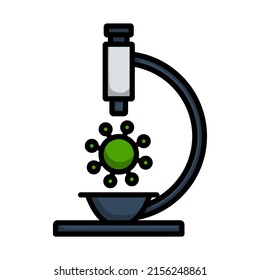 Research Coronavirus By Microscope Icon. Editable Bold Outline With Color Fill Design. Vector Illustration.