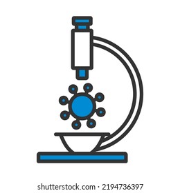 Research Coronavirus By Microscope Icon. Editable Bold Outline With Color Fill Design. Vector Illustration.