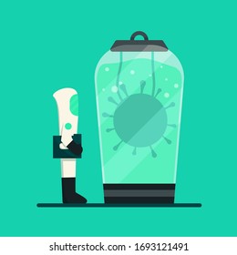 Research the Covid-19 to find and create drug and vaccine to help the patient covid-19 infected. Flat vector illustration inside laboratory 