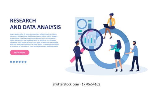 Research and data analysis concept. Vector of a business team analyzing financial report
