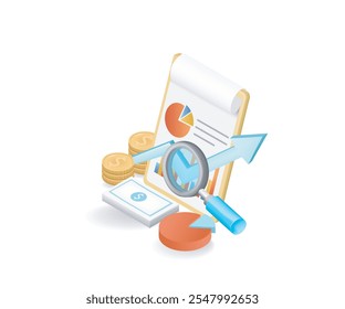 Research data analysis with magnifying glass concept 3d illustration vector