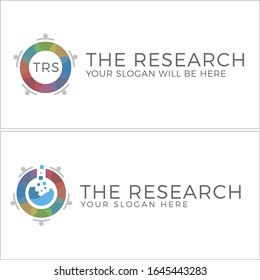 Das Forschungsdesign-Logo mit Leuten testen Tube Flüssig-Pixel-Kreis farbige Kombination Symbol Design für gemeinnützige wissenschaftliche Laborausbildung geeignet