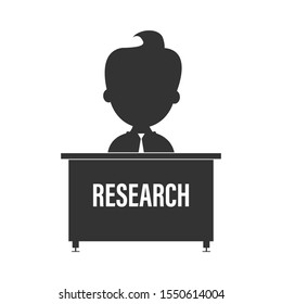 Research desk icon. Man at desk